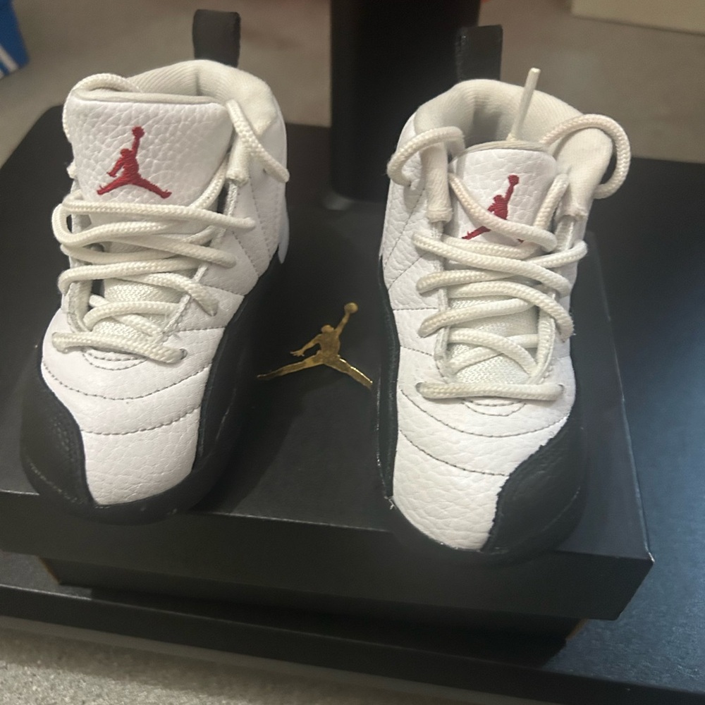 Jordan Kids Sneakers in White and Black with Red Logo